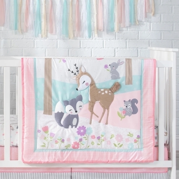 Parents Choice Girls Woodland Animal Ultra Soft Nursery Crib Blanket Bedding - Picture 3 of 7